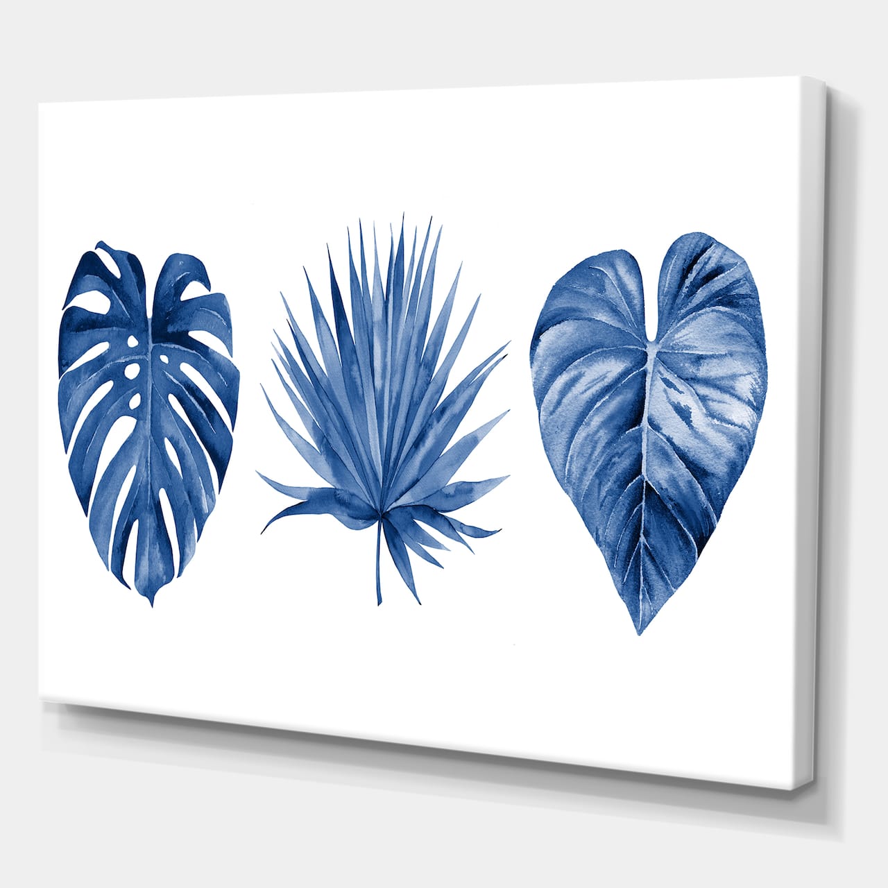 Designart - Classic Blue Tropical Leaves - Tropical Canvas Wall Art Print
